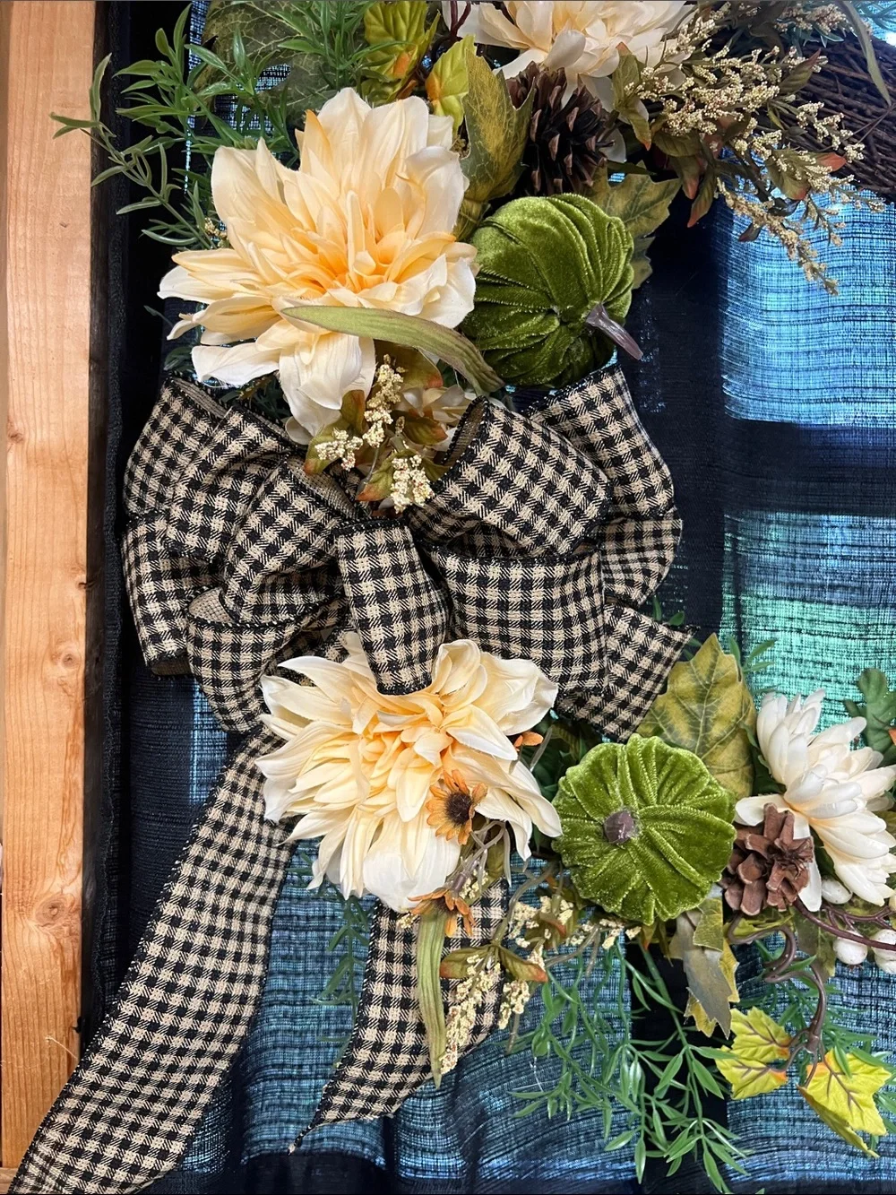 Handcrafted Cream Floral Grapevine Wreath with Green Accents